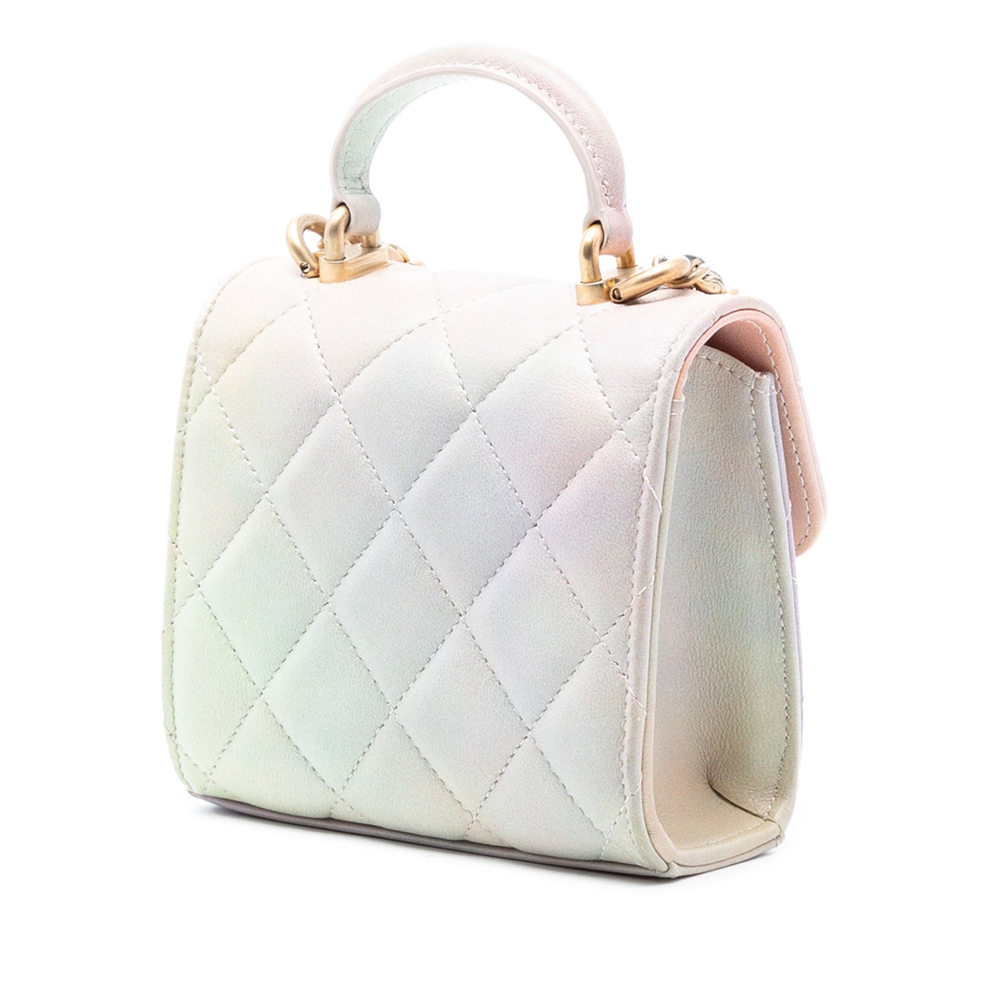 Chanel CC Quilted Lambskin Ombre Top Handle Flap Clutch With Chain