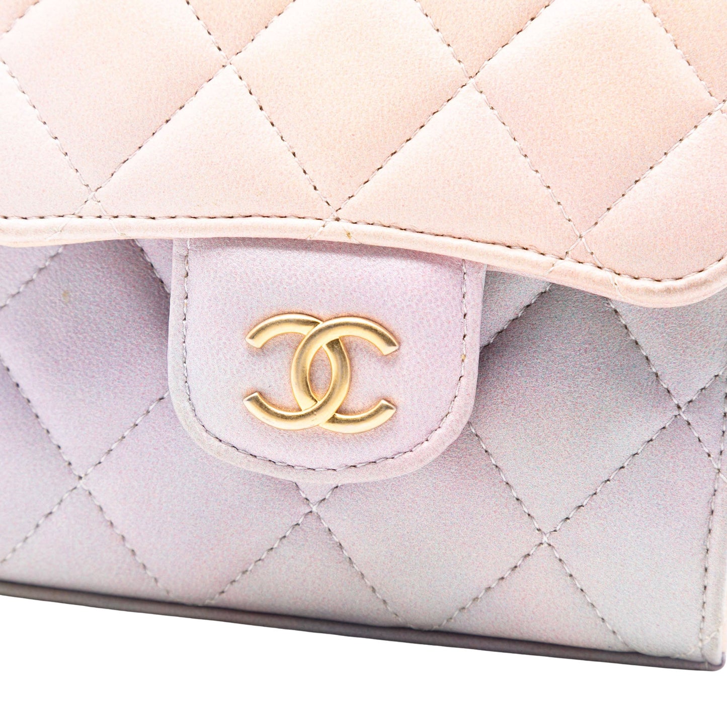 Chanel CC Quilted Lambskin Ombre Top Handle Flap Clutch With Chain