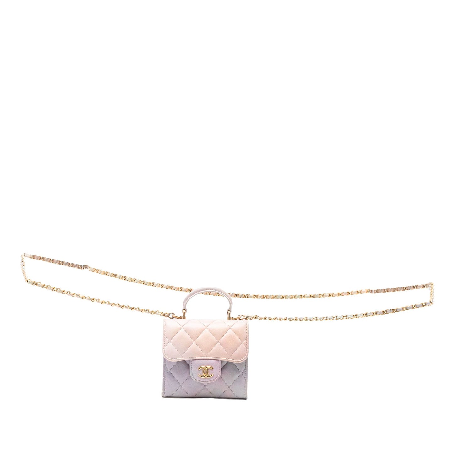 Chanel CC Quilted Lambskin Ombre Top Handle Flap Clutch With Chain