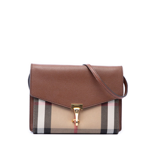 Burberry Small Leather and House Check Canvas Derby Macken Crossbody