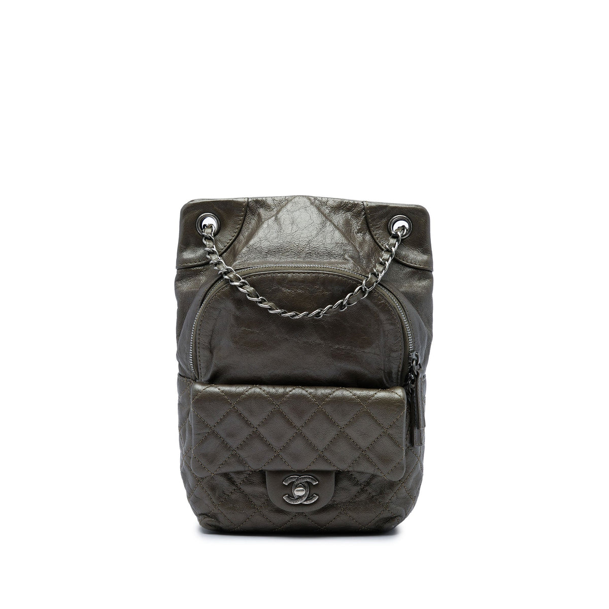 Chanel Small CC Metallic Calfskin Drawstring Flap Backpack — Brown