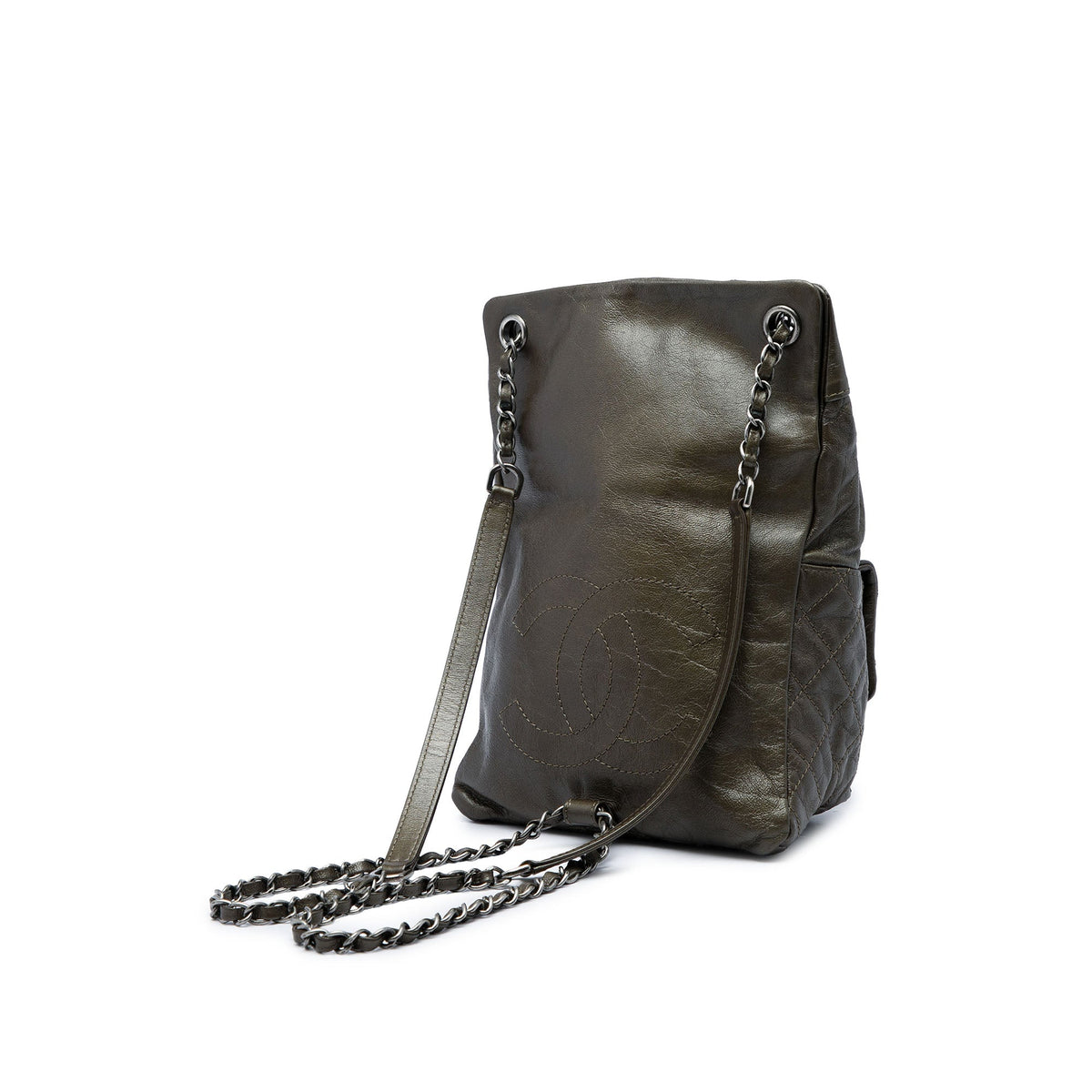 Chanel Small CC Metallic Calfskin Drawstring Flap Backpack — Brown
