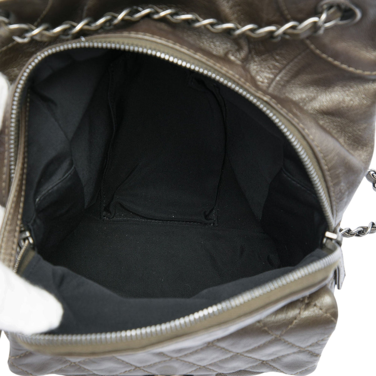 Chanel Small CC Metallic Calfskin Drawstring Flap Backpack — Brown