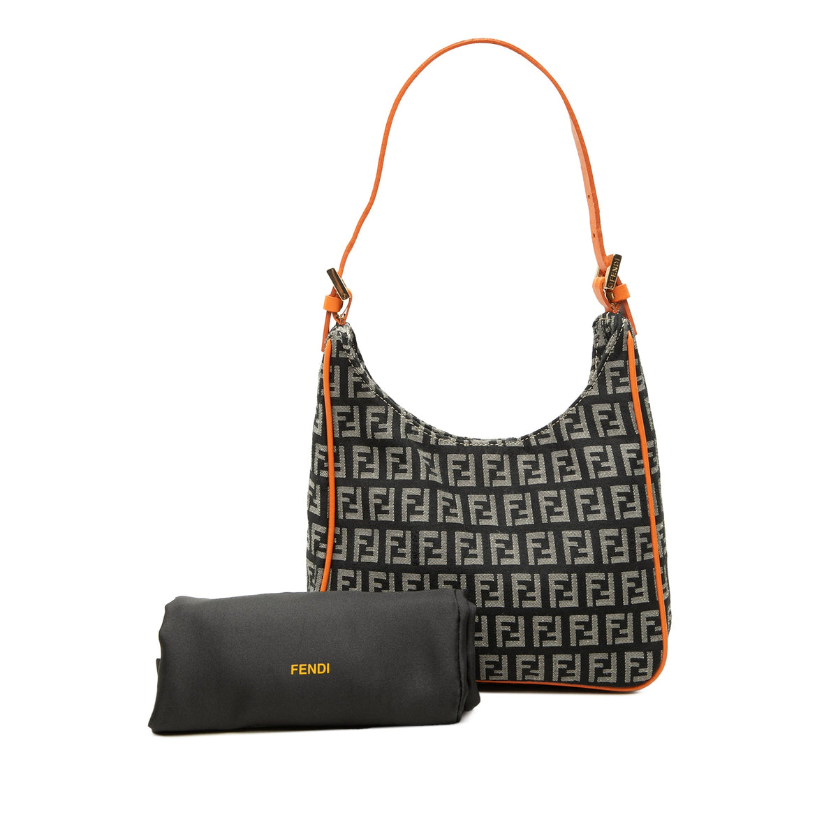 Fendi Zucchino Canvas Shoulder Bag — Black