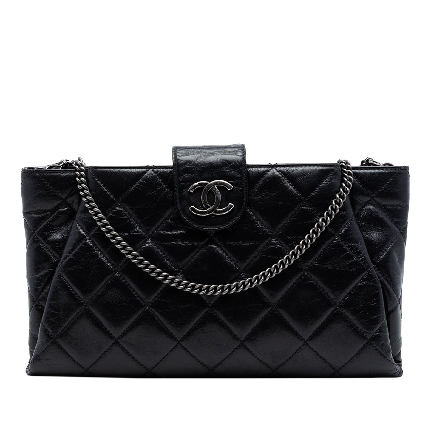 Chanel Quilted Glazed Calfskin Coco Pleats Chain Clutch