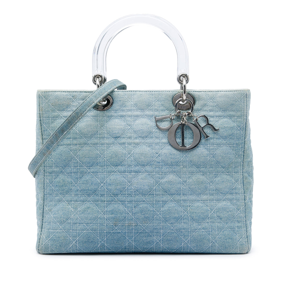 Dior Large Denim Cannage Acrylic Handles Lady Dior