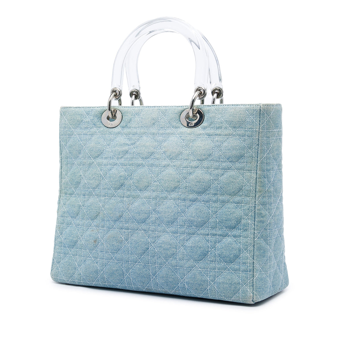 Dior Large Denim Cannage Acrylic Handles Lady Dior