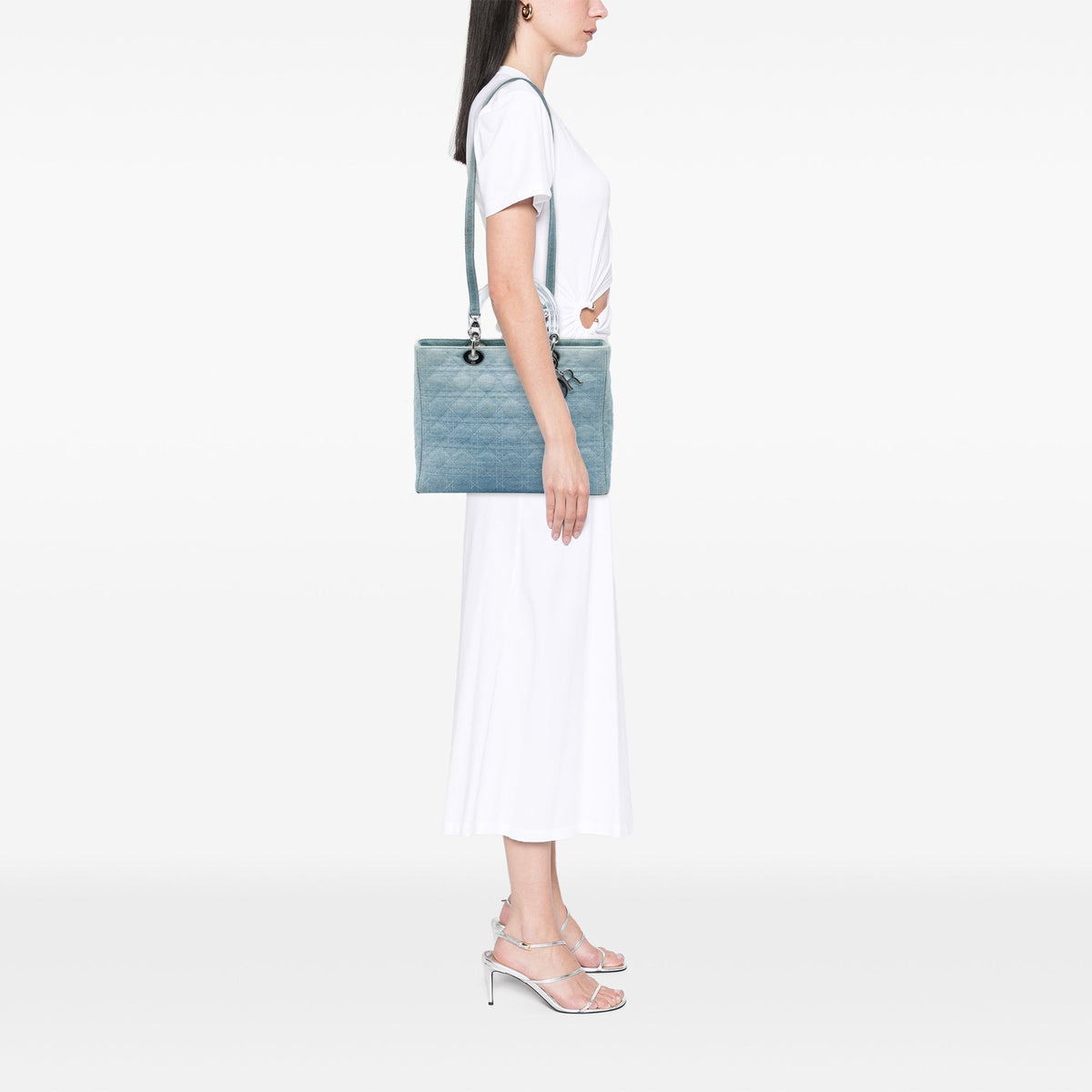 Dior Large Denim Cannage Acrylic Handles Lady Dior