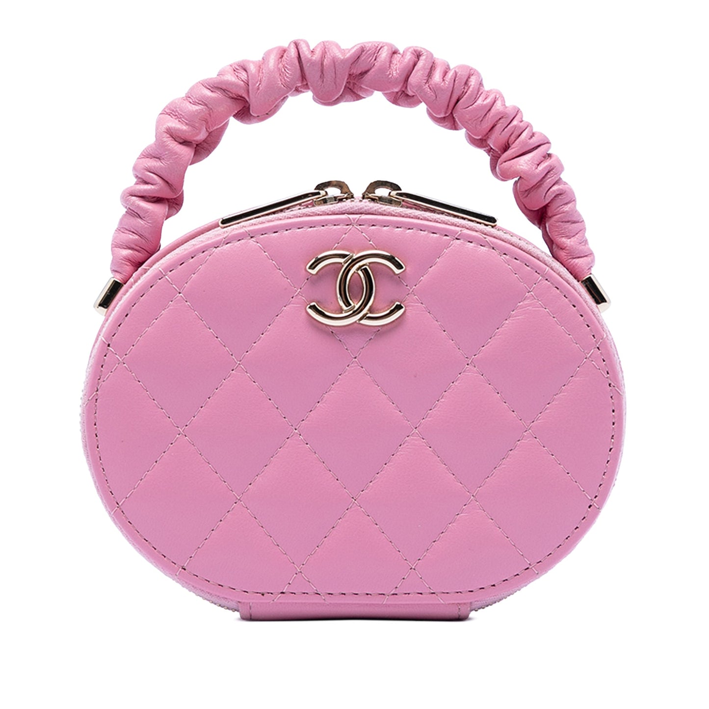 CC Lambskin Ruched Oval Top Handle Bag