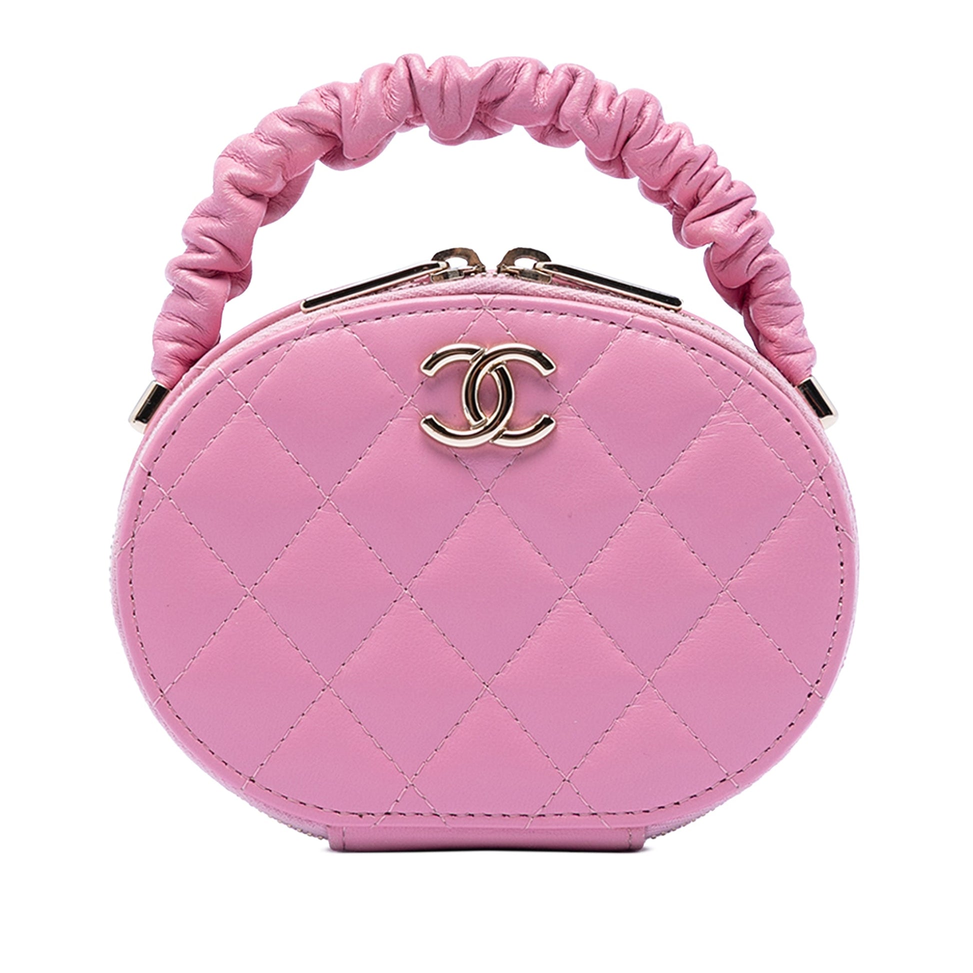 CC Lambskin Ruched Oval Top Handle Bag