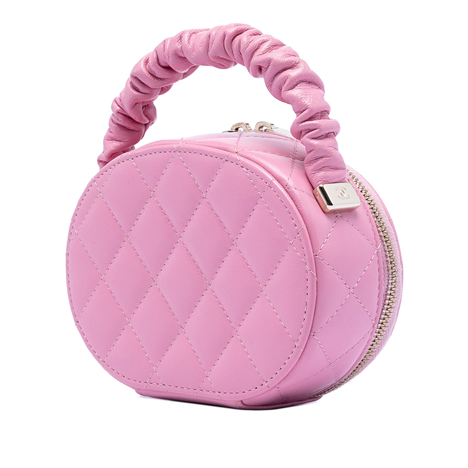 CC Lambskin Ruched Oval Top Handle Bag