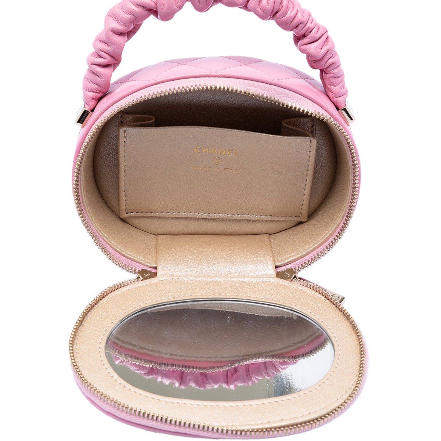 CC Lambskin Ruched Oval Top Handle Bag