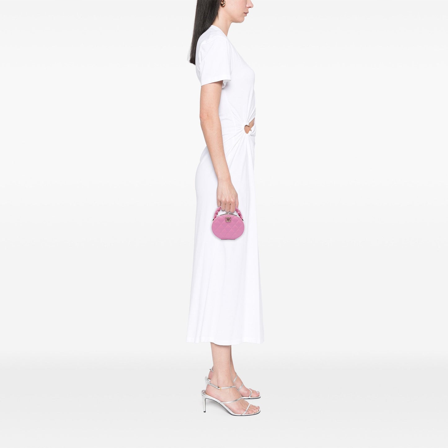 CC Lambskin Ruched Oval Top Handle Bag