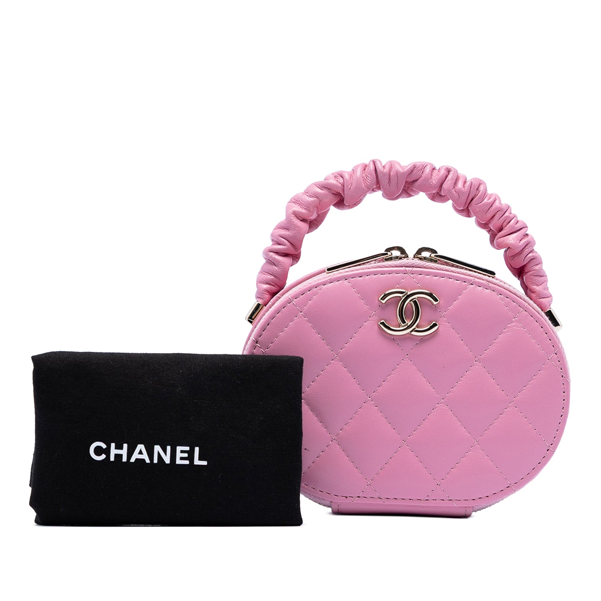 CC Lambskin Ruched Oval Top Handle Bag