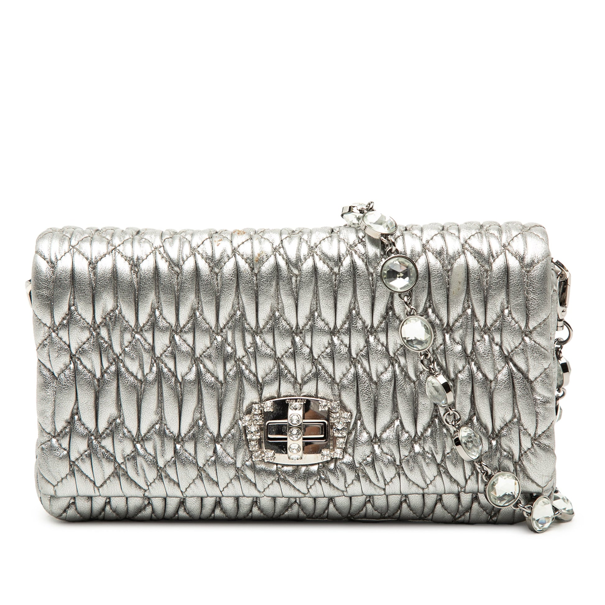 Miu Miu Matelasse Nappa Crystal Chain Shoulder Bag