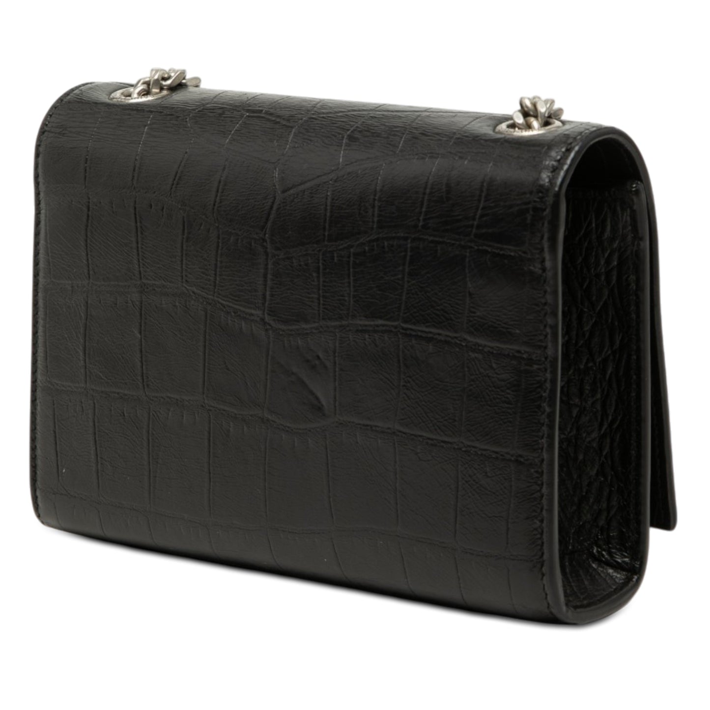 Saint Laurent Small Croc Embossed Leather Monogram Kate Tassel Crossbody
