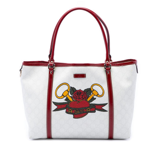 Gucci Medium GG Supreme Tattoo Heart Joy Tote