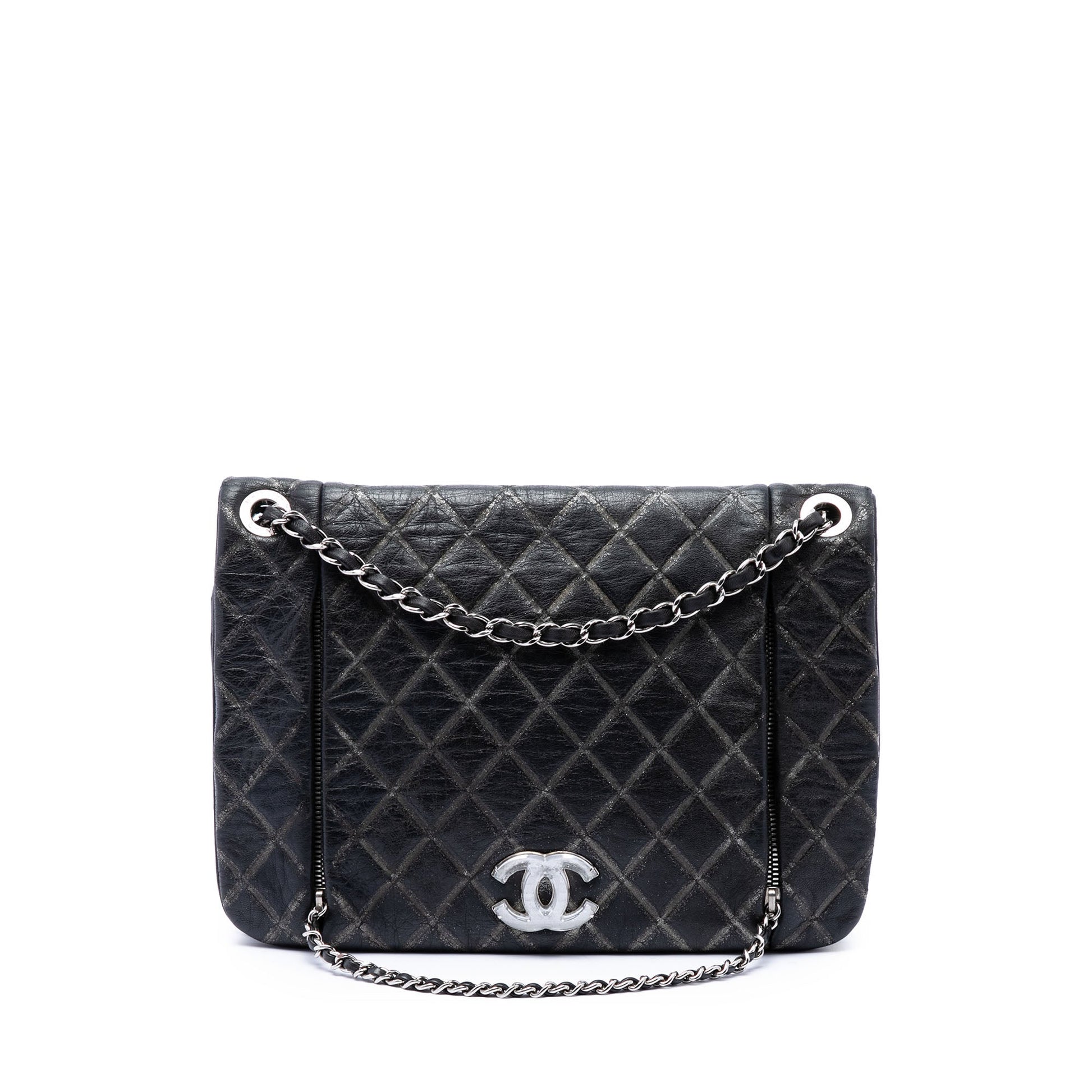 Chanel Quilted Metallic Distressed Lambskin CC Crystal Flap