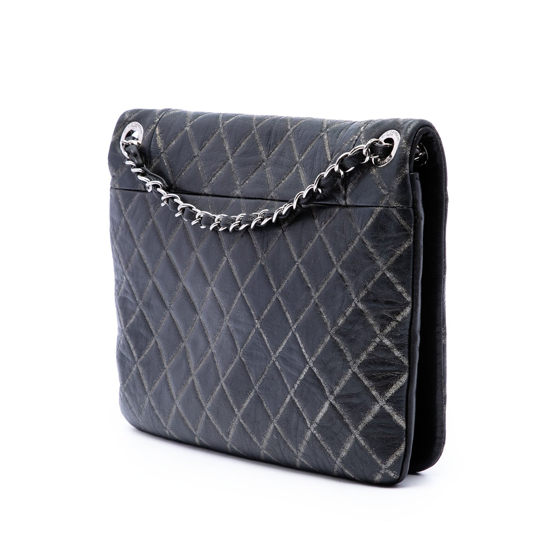 Chanel Quilted Metallic Distressed Lambskin CC Crystal Flap