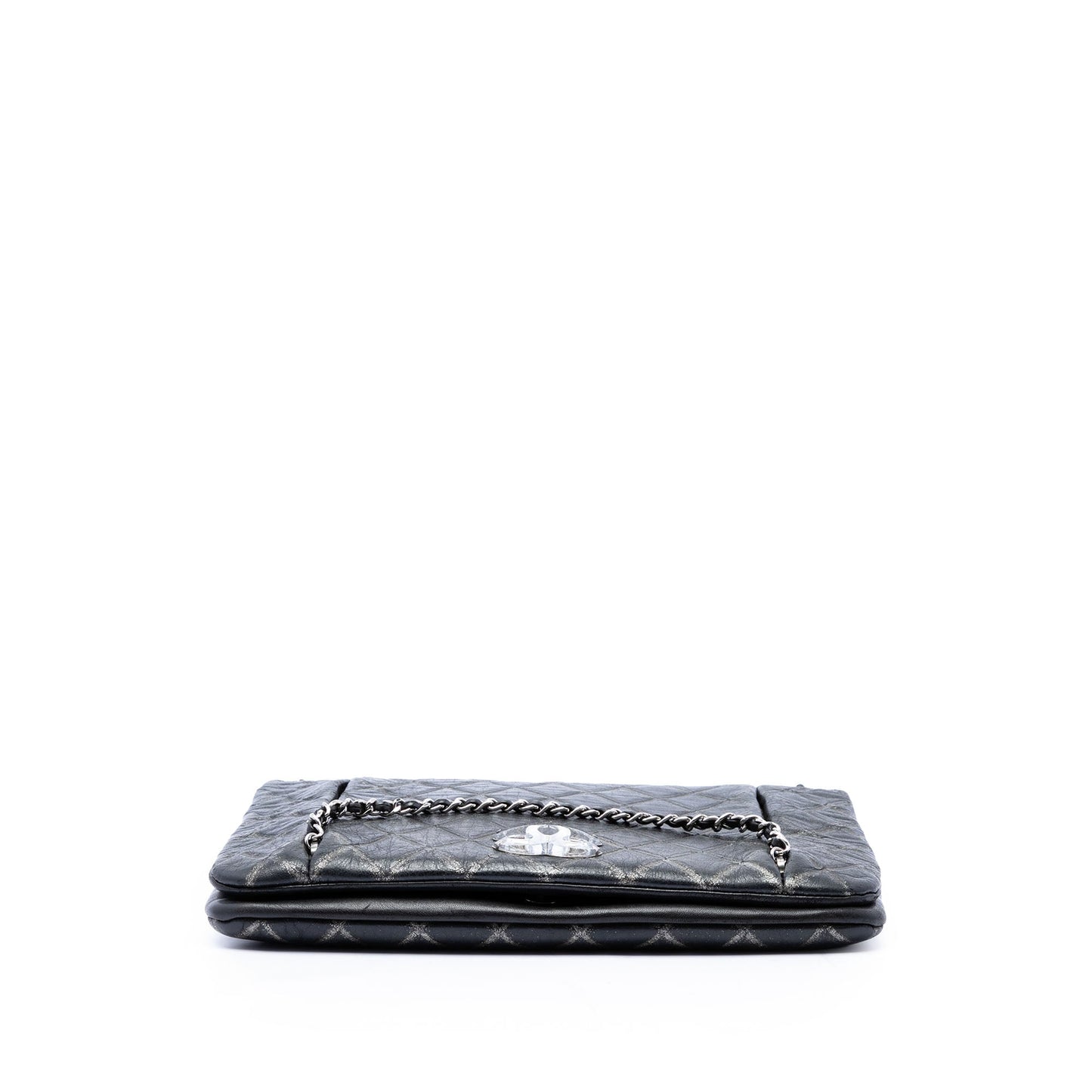 Chanel Quilted Metallic Distressed Lambskin CC Crystal Flap