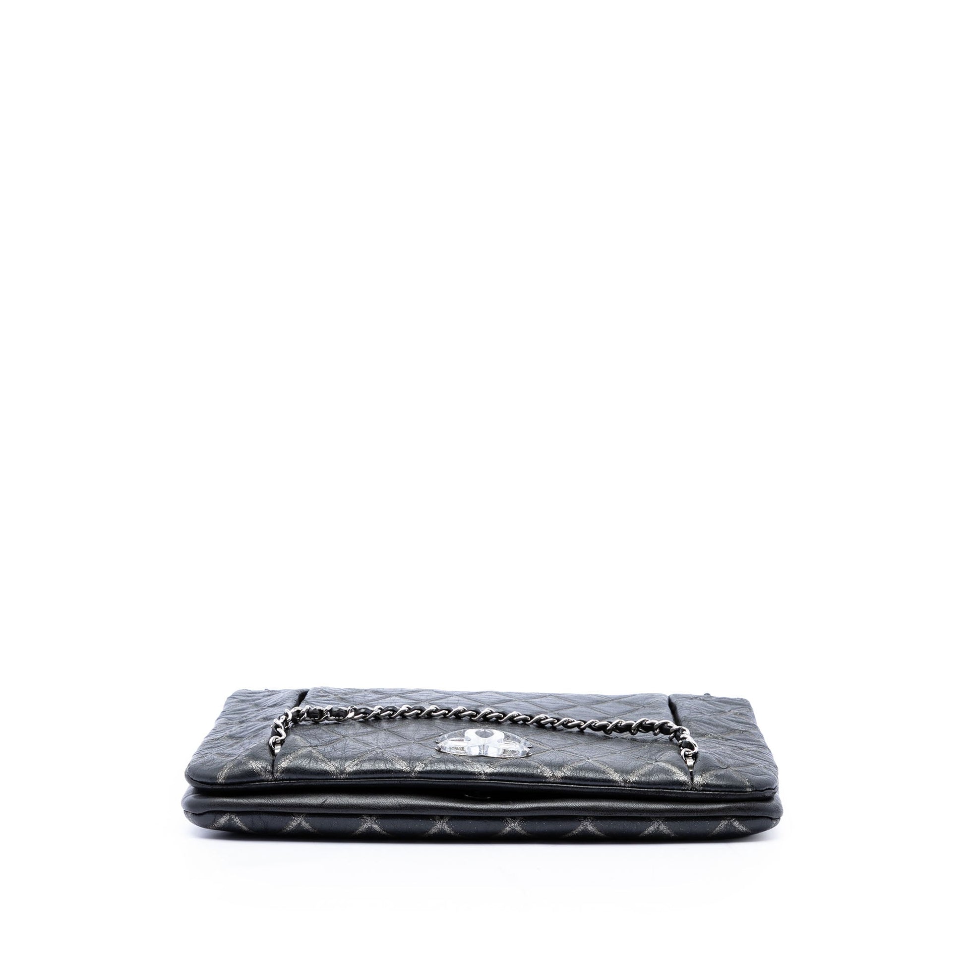 Chanel Quilted Metallic Distressed Lambskin CC Crystal Flap