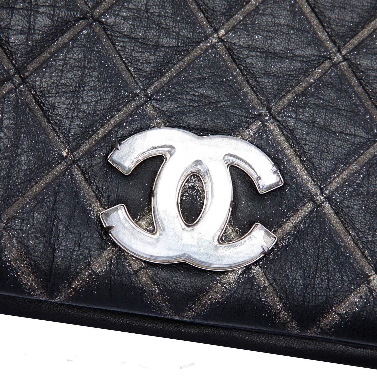 Chanel Quilted Metallic Distressed Lambskin CC Crystal Flap