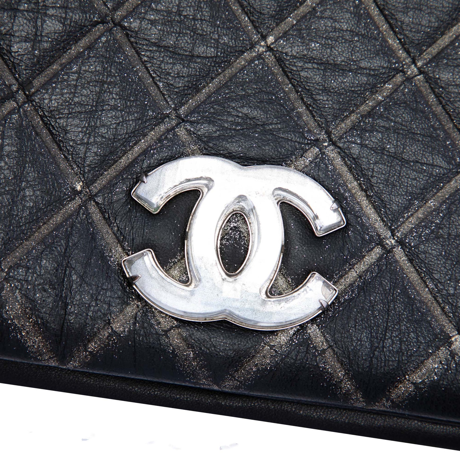 Chanel Quilted Metallic Distressed Lambskin CC Crystal Flap