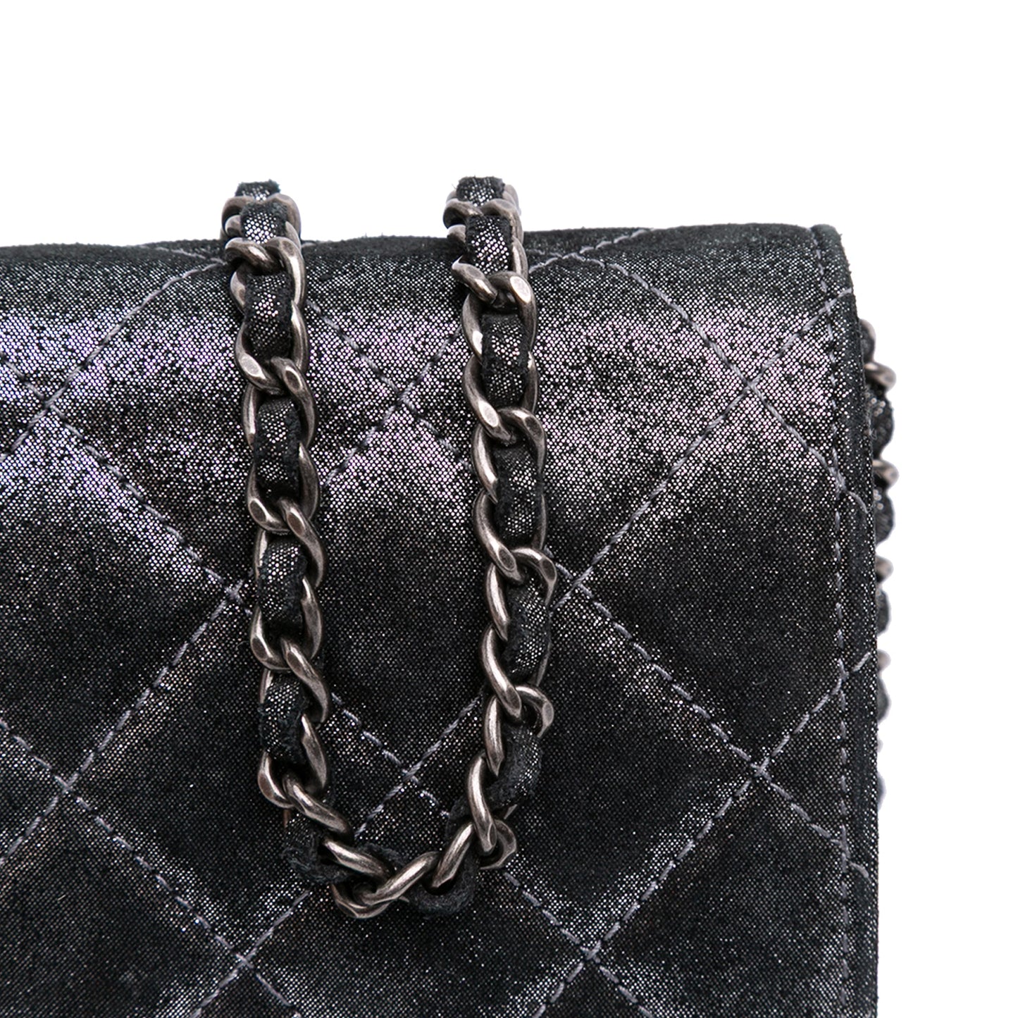 Chanel Quilted Iridescent Lambskin Tartan Button Wallet On Chain