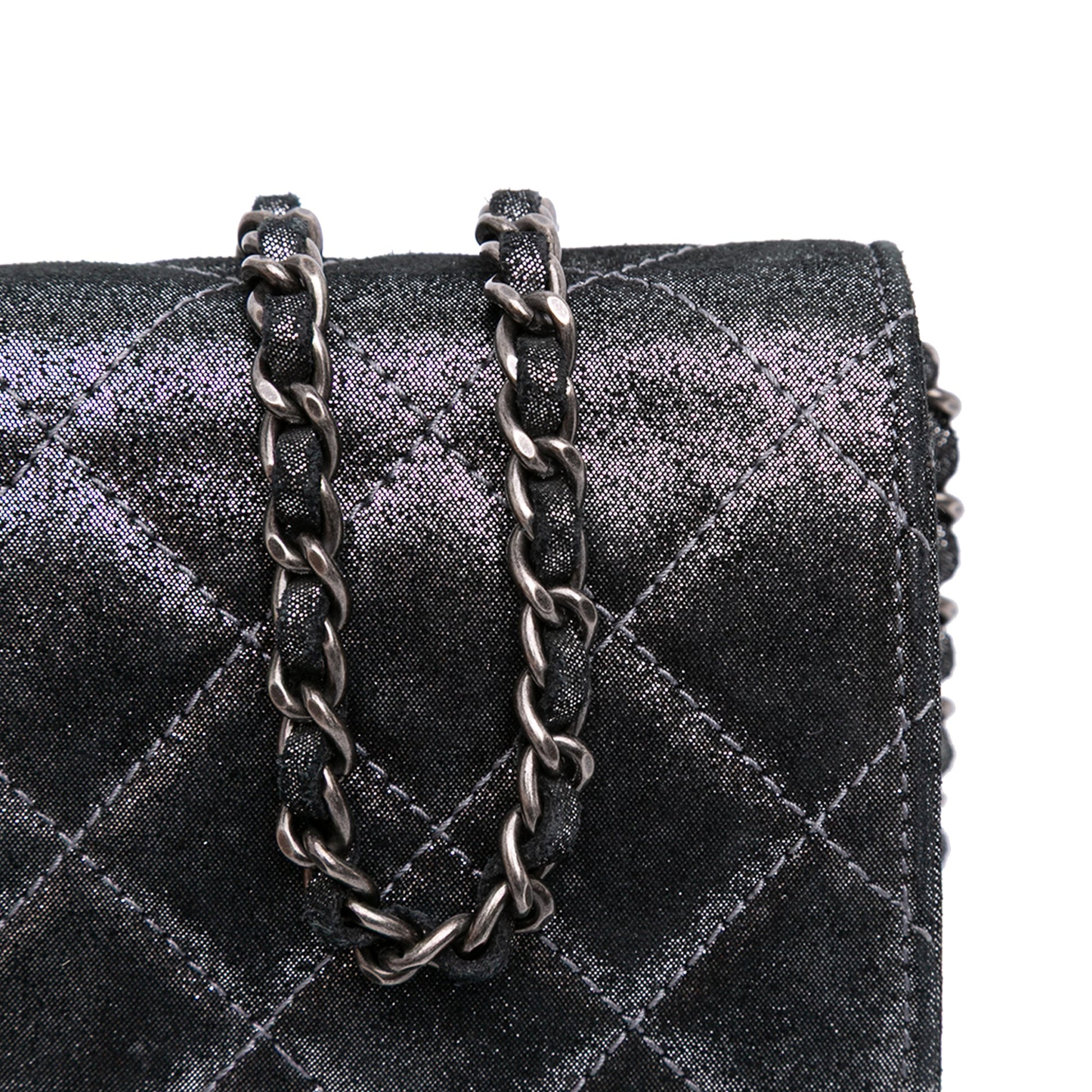 Chanel Quilted Iridescent Lambskin Tartan Button Wallet On Chain