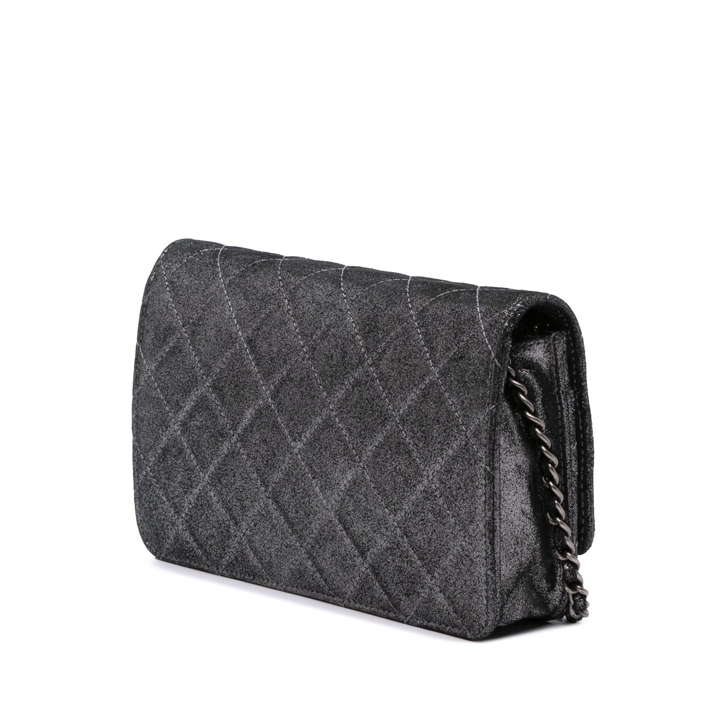 Chanel Quilted Iridescent Lambskin Tartan Button Wallet On Chain