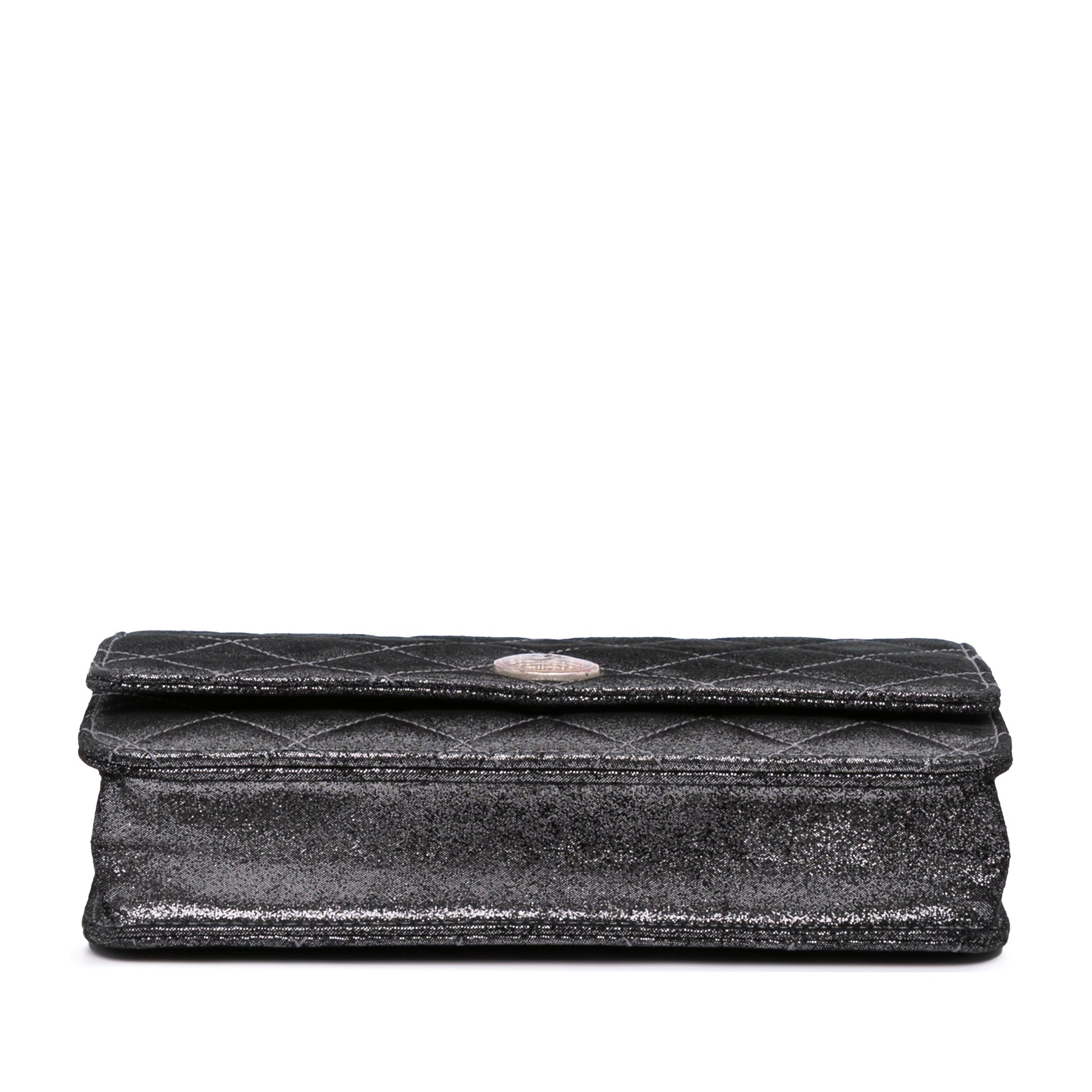 Chanel Quilted Iridescent Lambskin Tartan Button Wallet On Chain