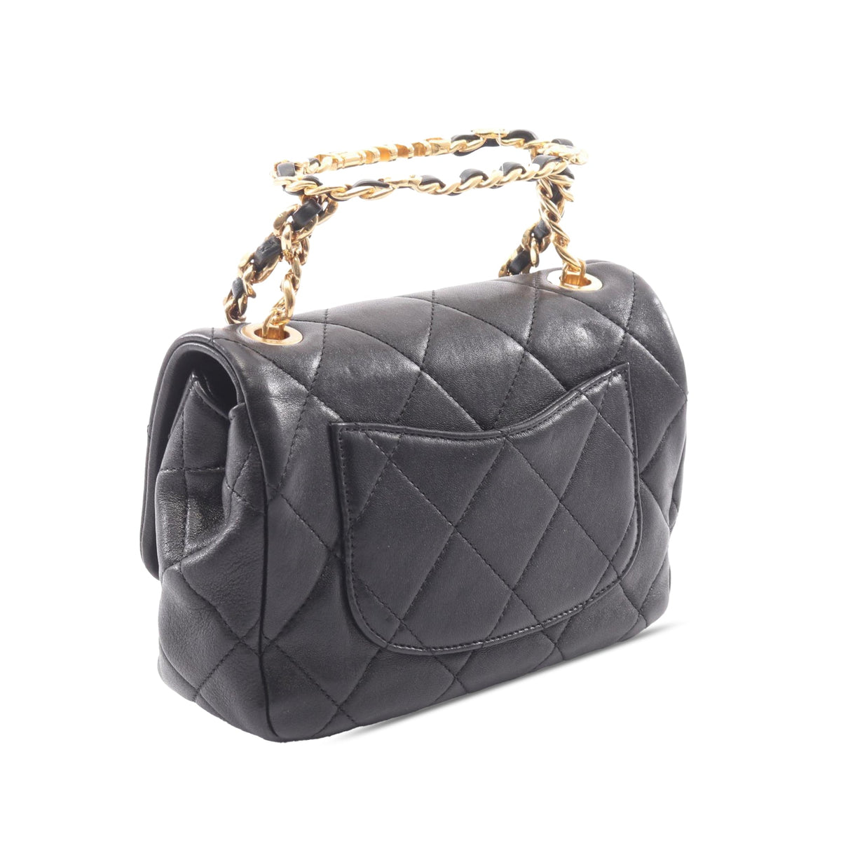 Chanel Quilted Lambskin Oval Logo Chain Top Handle Flap