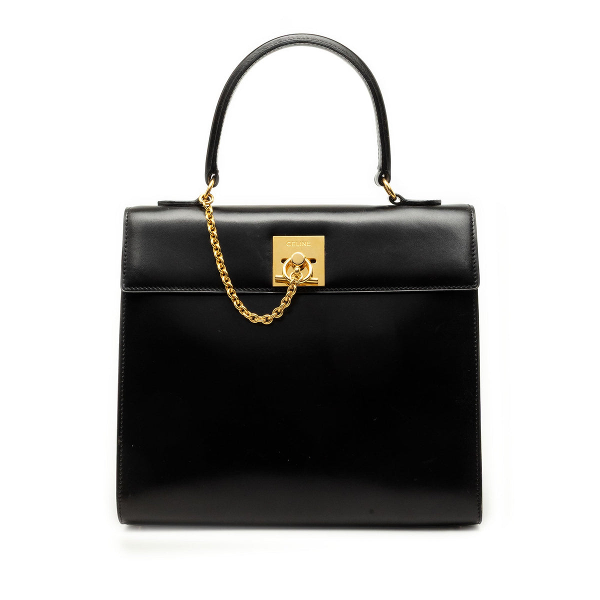 Celine Leather Toggle Clasp Top Handle Bag — Black