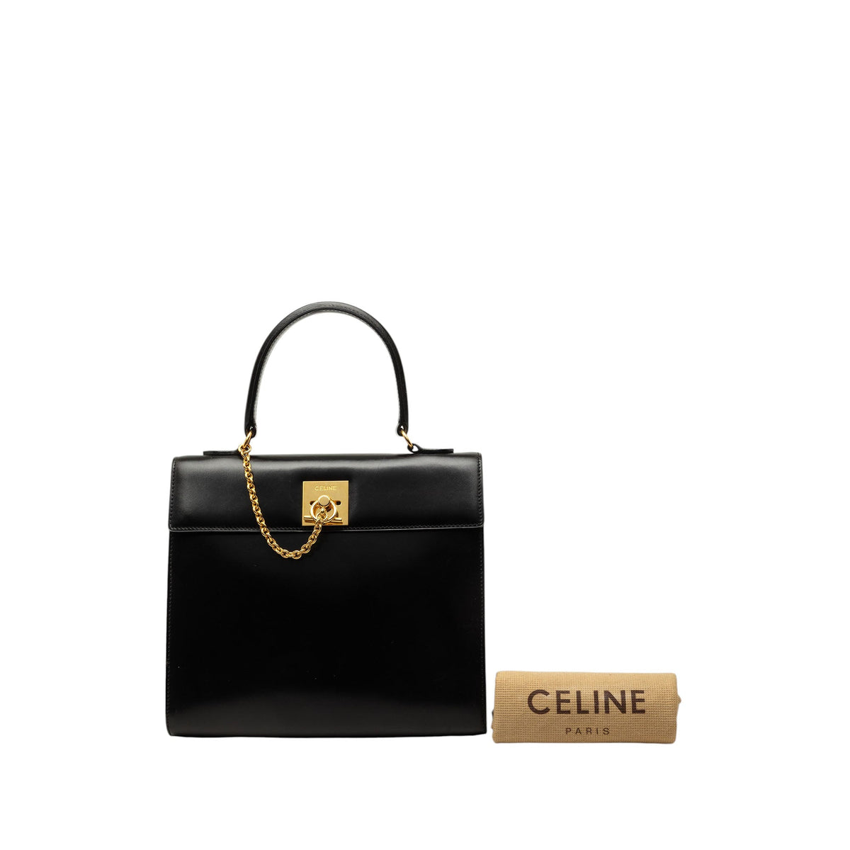 Celine Leather Toggle Clasp Top Handle Bag — Black