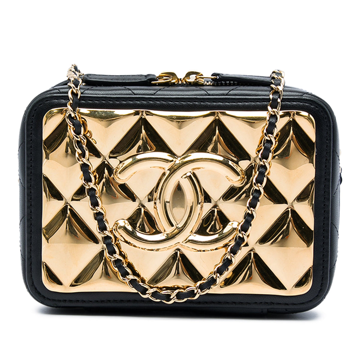 Chanel Mini CC Quilted Lambskin and Golden Plate Vanity Crossbody — Black