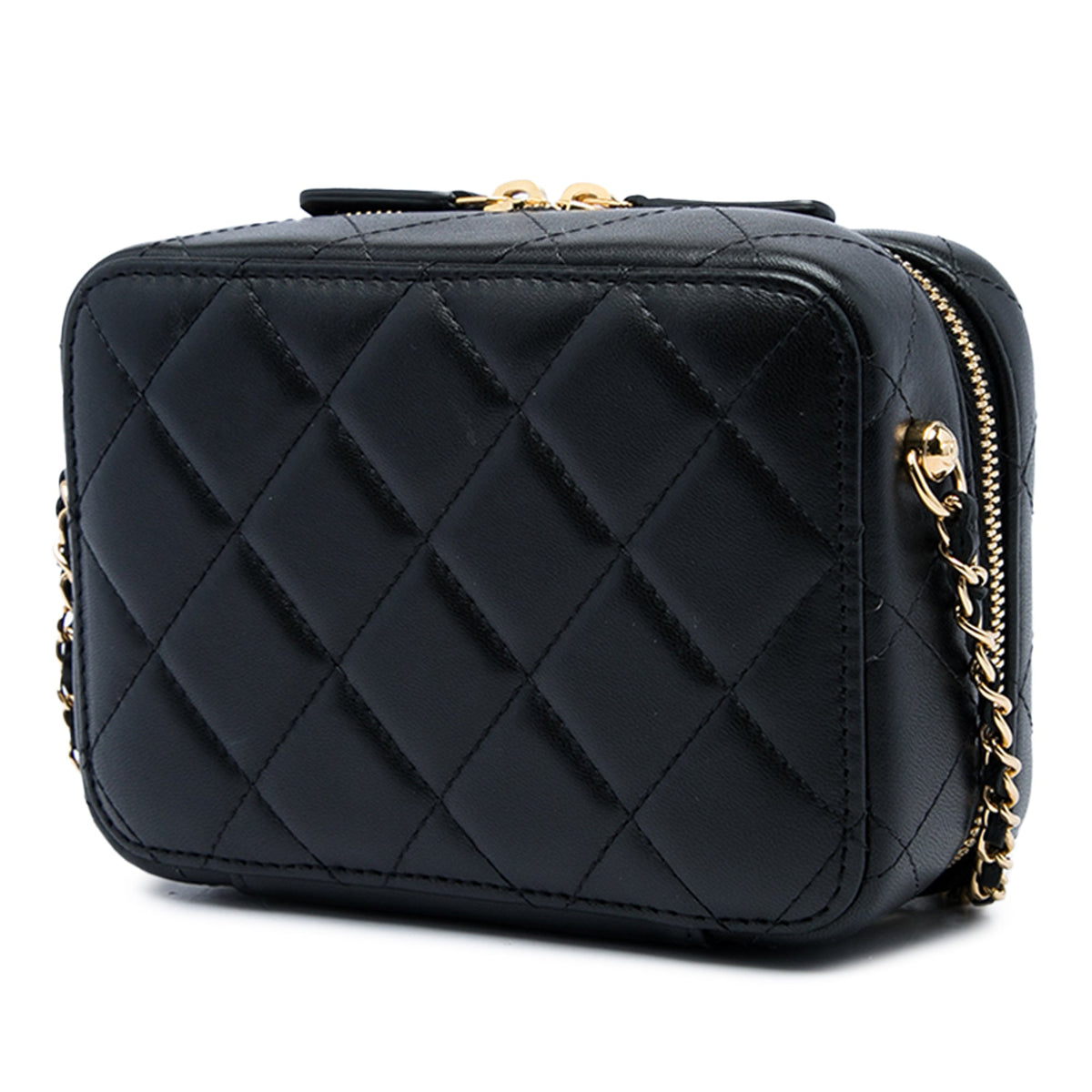Chanel Mini CC Quilted Lambskin and Golden Plate Vanity Crossbody — Black