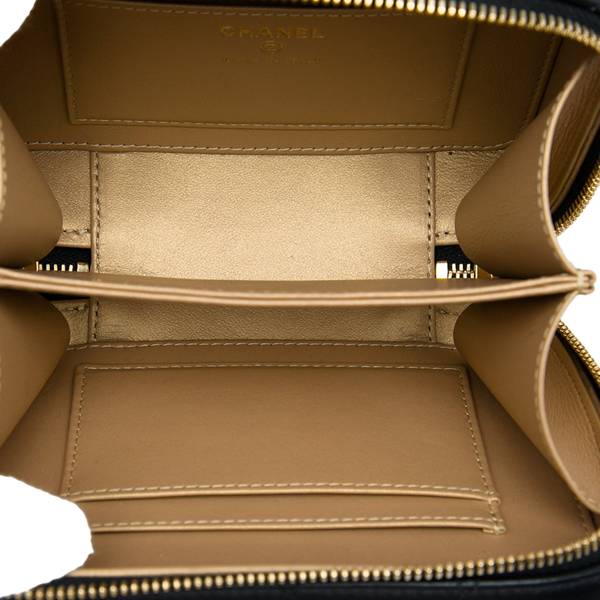 Chanel Mini CC Quilted Lambskin and Golden Plate Vanity Crossbody — Black