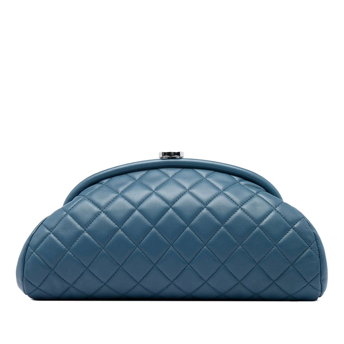 Chanel Quilted Lambskin Timeless Kisslock Clutch — Blue