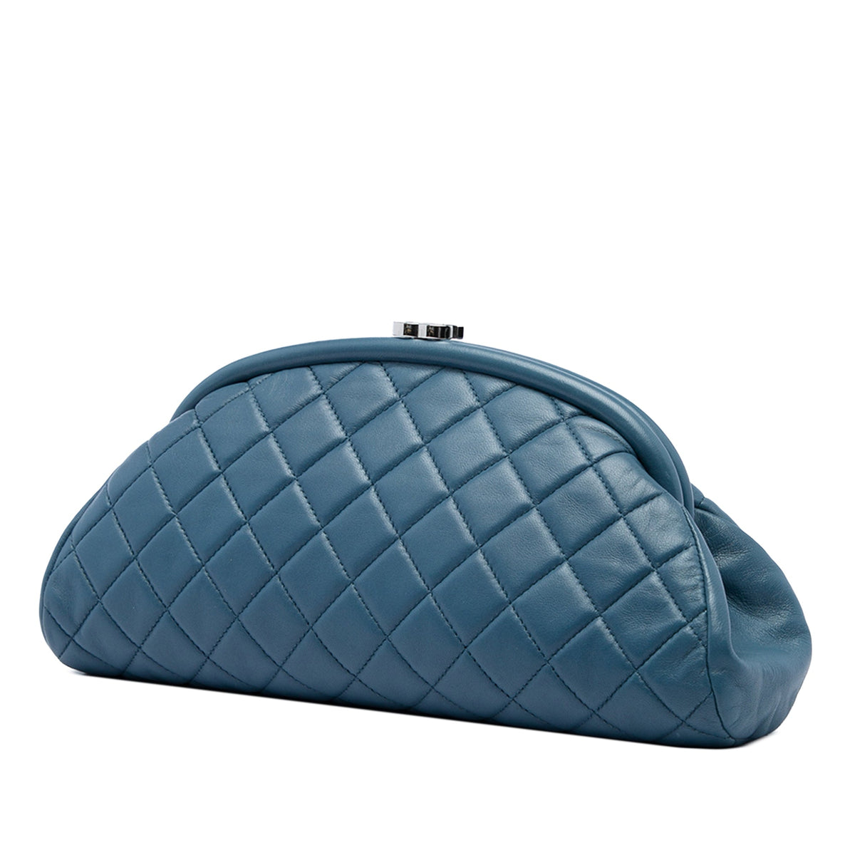 Chanel Quilted Lambskin Timeless Kisslock Clutch — Blue