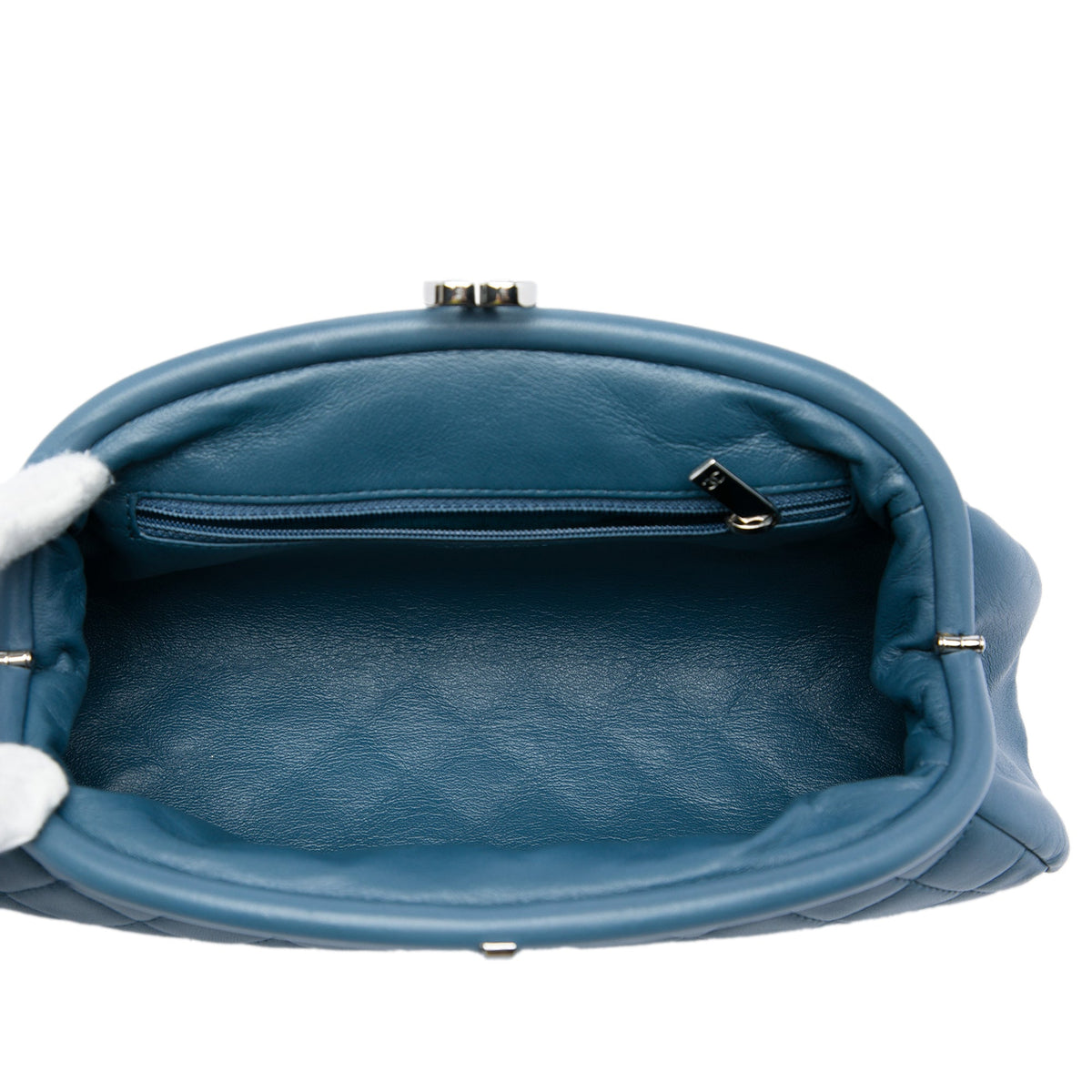 Chanel Quilted Lambskin Timeless Kisslock Clutch — Blue