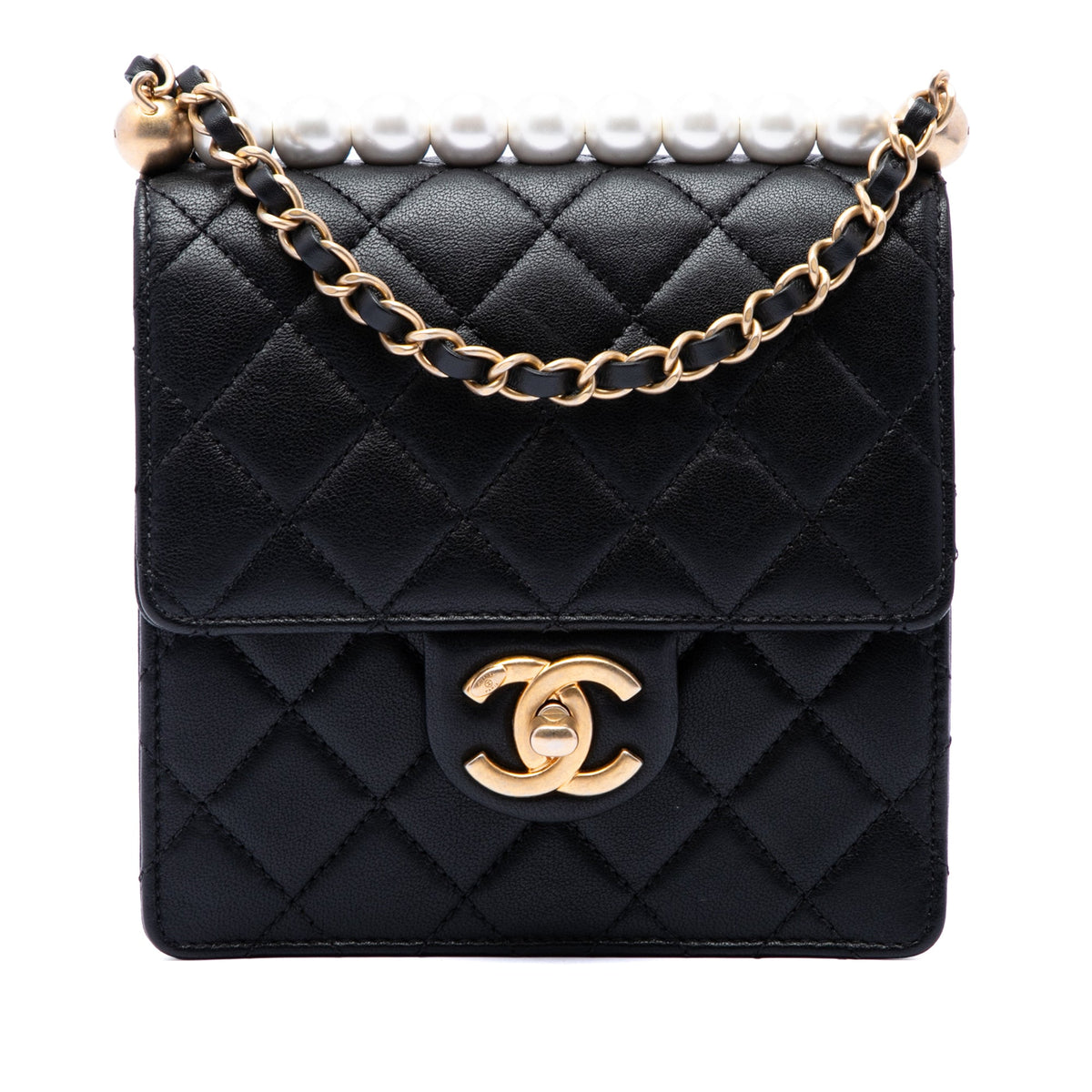 Chanel Small Quilted Lambskin Chic Pearls Flap — Black