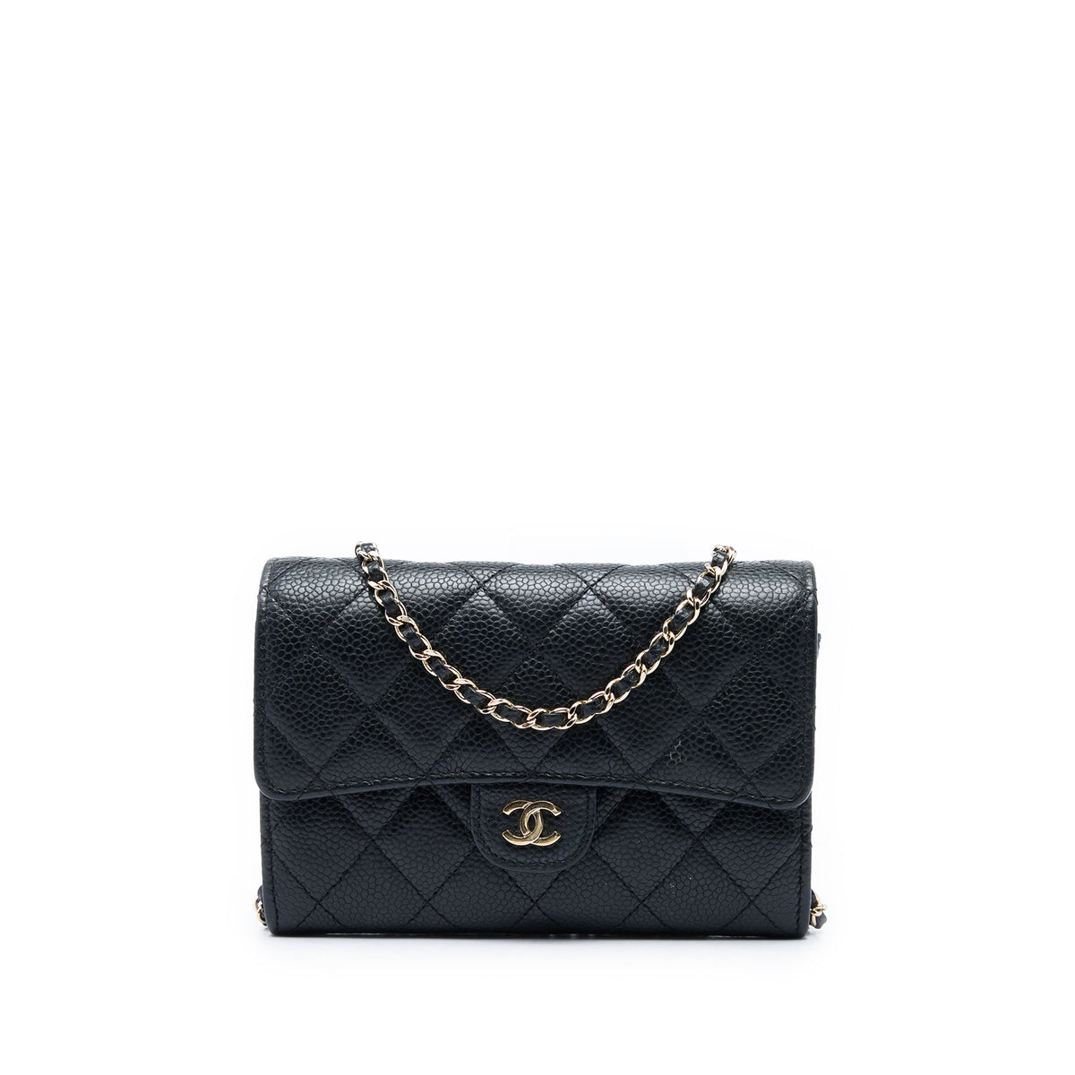 Chanel Mini Classic Caviar Flap Wallet on Chain — Black