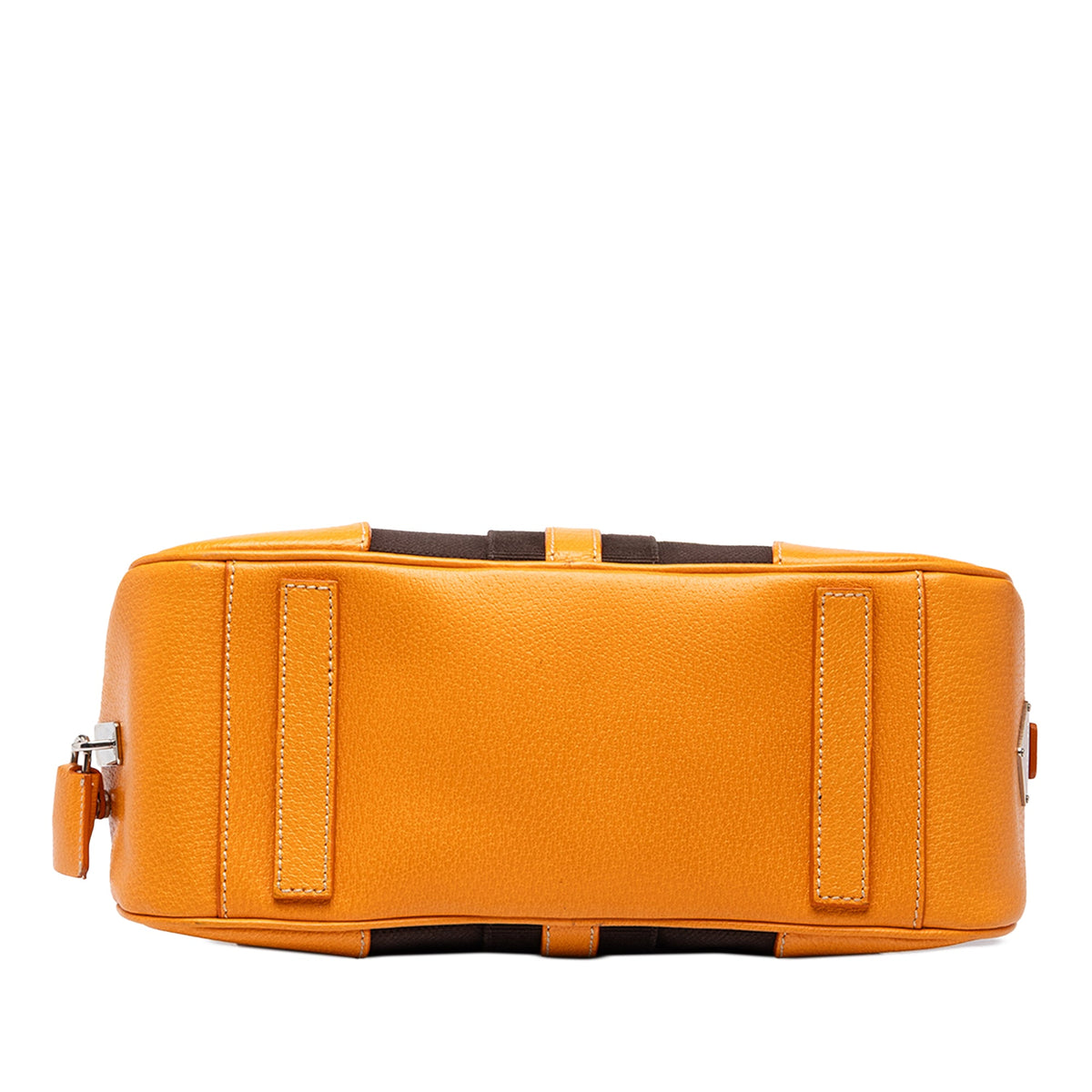 Prada Leather Trimmed Canvas Canapa Bauletto Bag — Brown