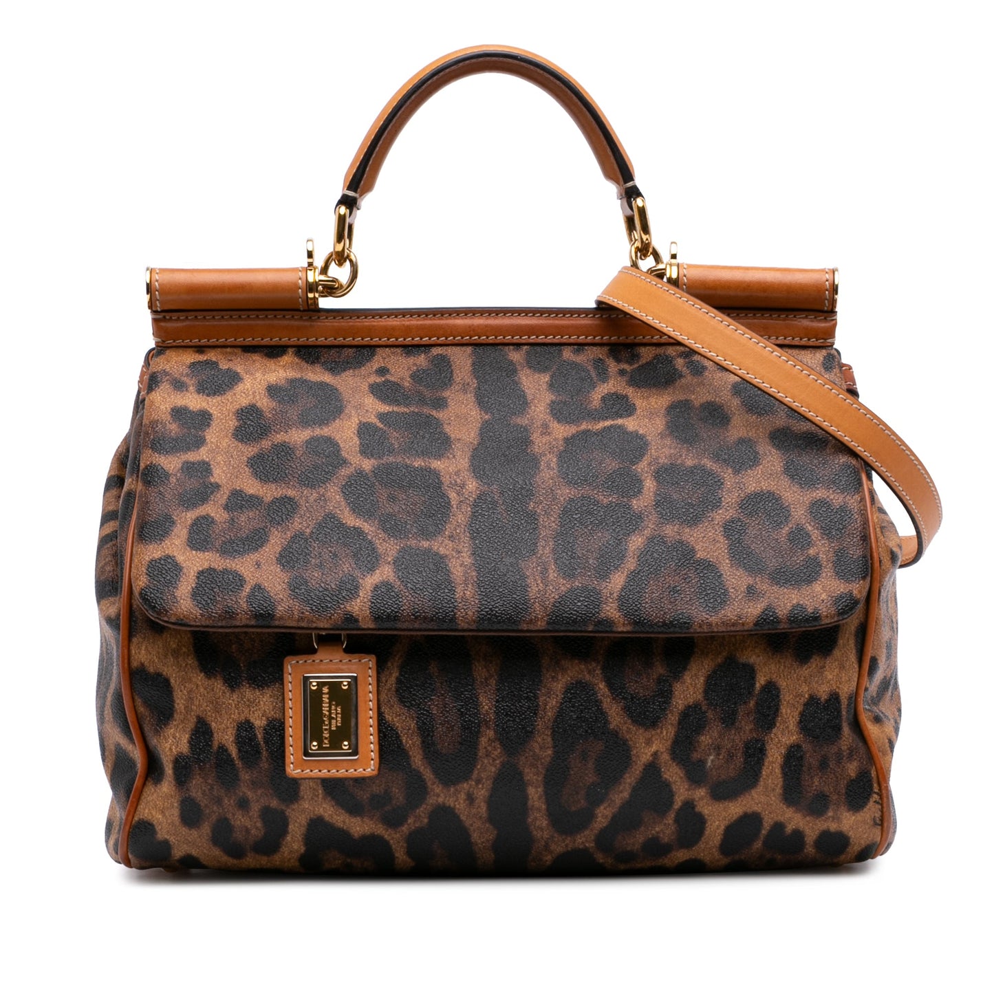 Dolce & Gabbana Large Leopard Print Coated Canvas Miss Sicily Satchel