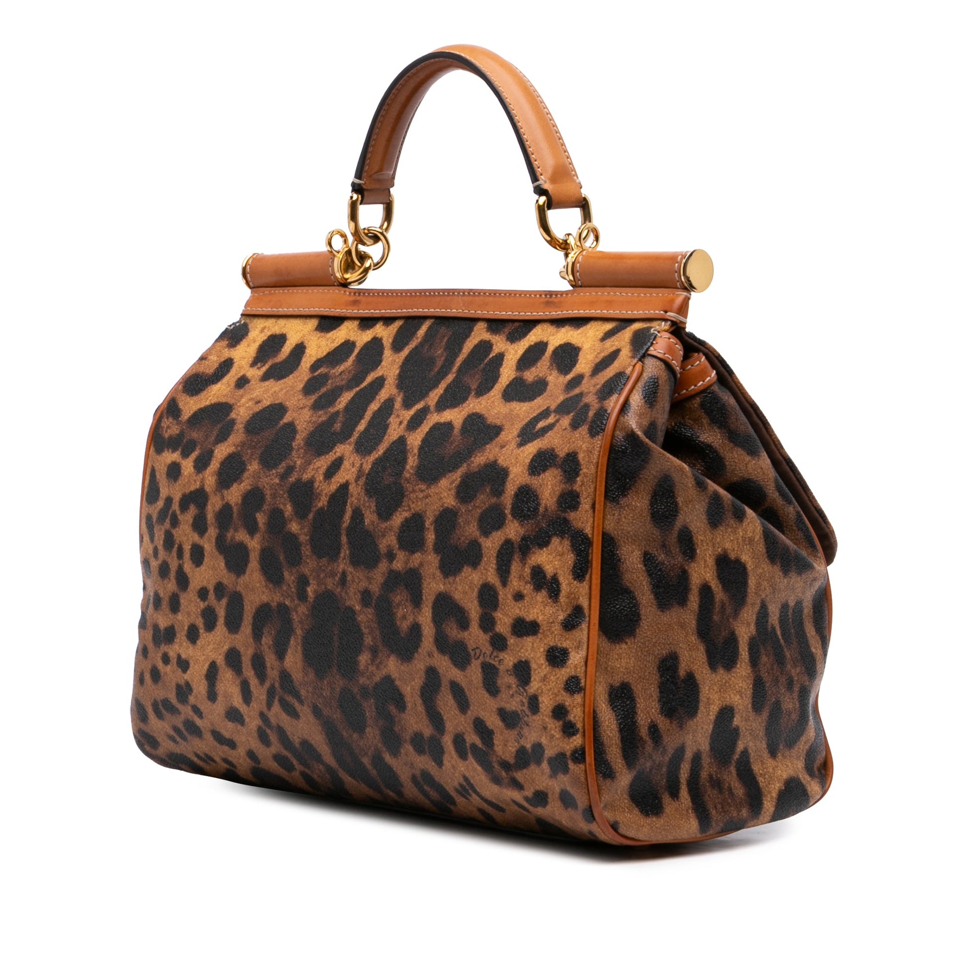 Dolce & Gabbana Large Leopard Print Coated Canvas Miss Sicily Satchel
