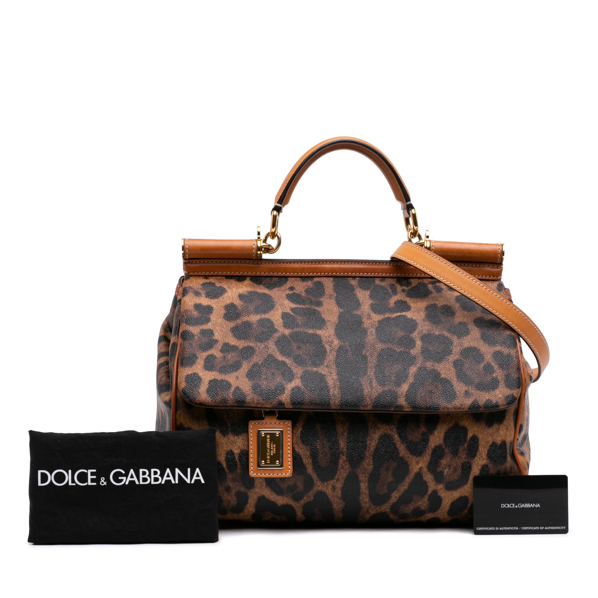 Dolce & Gabbana Large Leopard Print Coated Canvas Miss Sicily Satchel