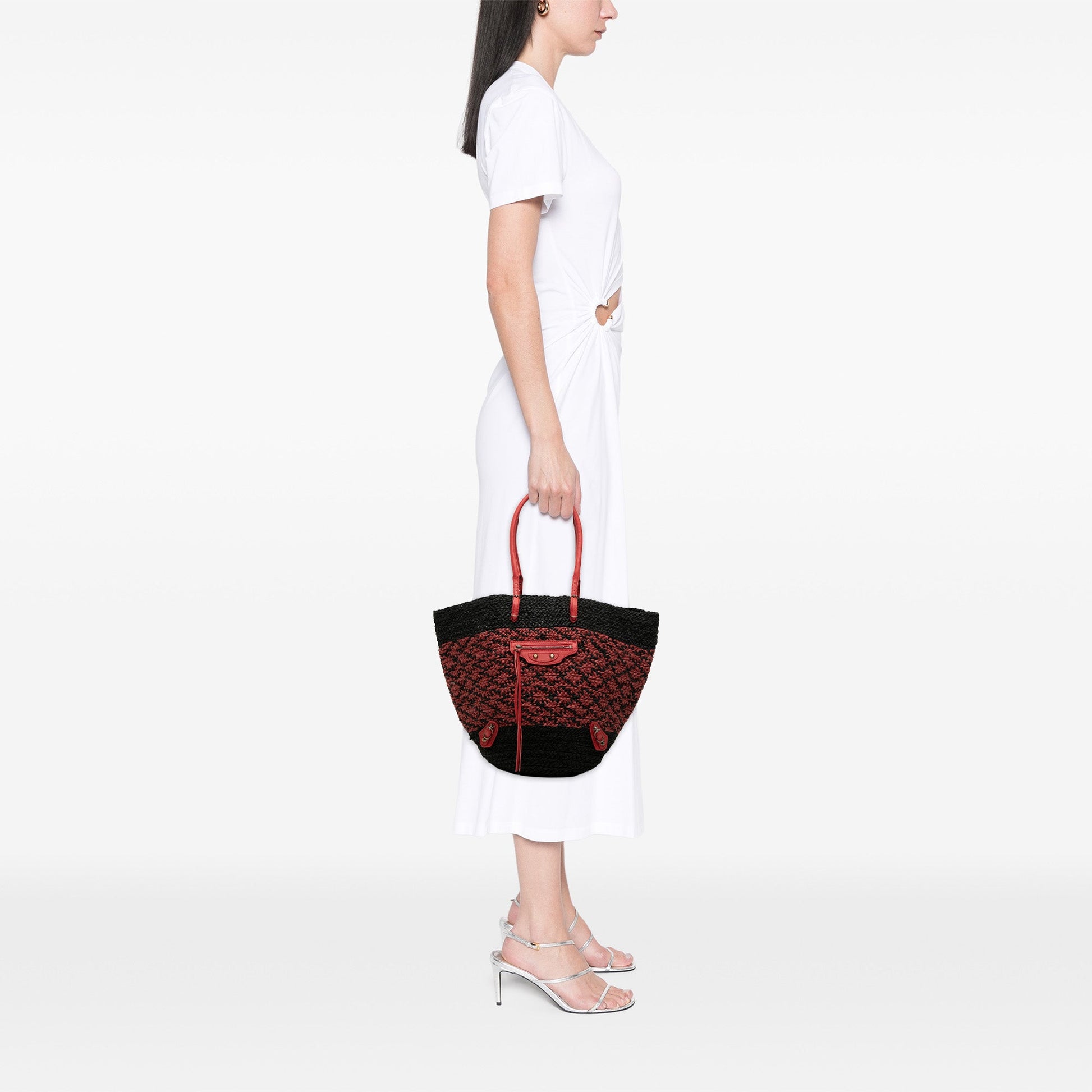 Balenciaga Raffia Motocross Classic Panier Basket Tote