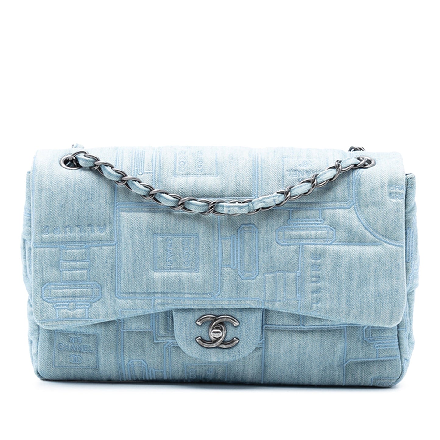 Chanel Medium Embroidered Denim Perfume Bottle Single Flap