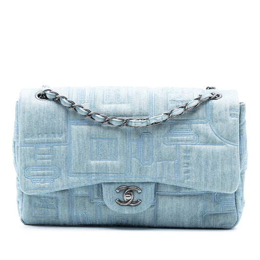 Chanel Medium Embroidered Denim Perfume Bottle Single Flap