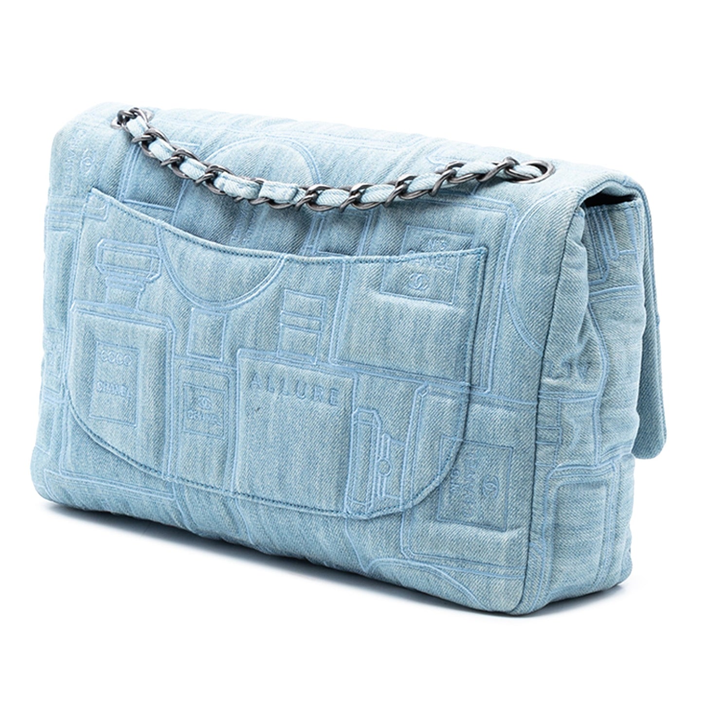 Chanel Medium Embroidered Denim Perfume Bottle Single Flap